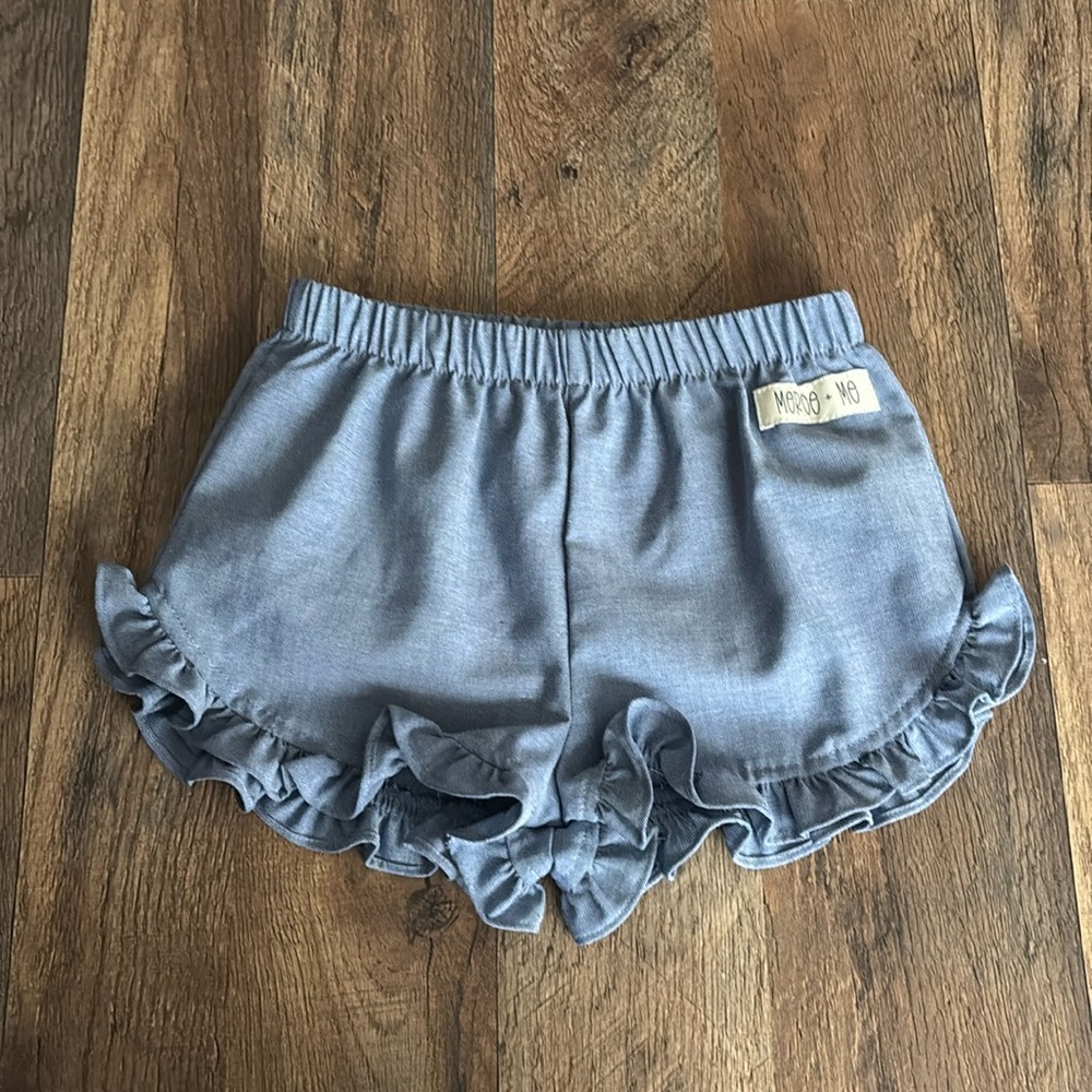 Merce and Me Denim Chambray Ruffle Shorts
